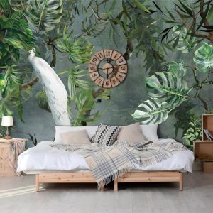 Exotic White Peacock Wallpaper Mural