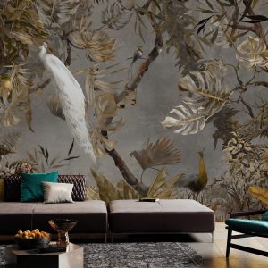 Exotic White Peacock Wallpaper Mural