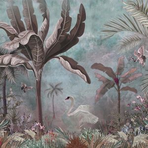 Swan and Palm Scenic Wallpaper Mural
