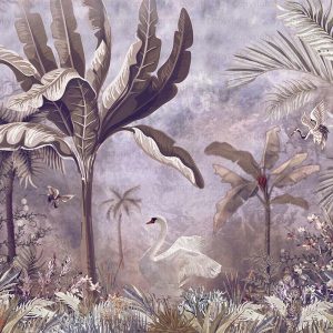 Swan and Palm Scenic Wallpaper Mural