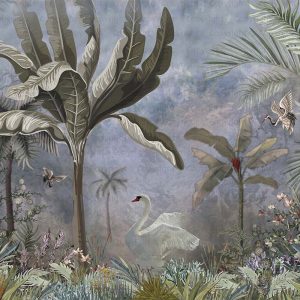 Swan and Palm Scenic Wallpaper Mural