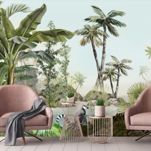 Tropical Lemur Paradise Wallpaper Mural