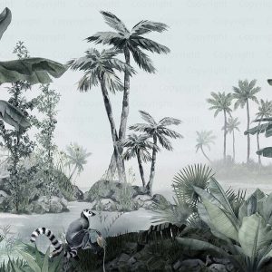 Tropical Lemur Paradise Wallpaper Mural