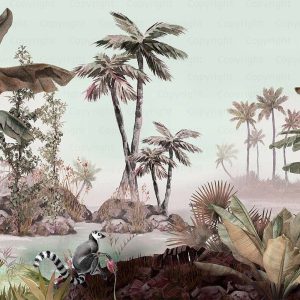 Tropical Lemur Paradise Wallpaper Mural