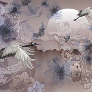 Serene Cranes and Blossoms Wallpaper Mural