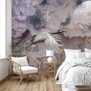 Serene Cranes and Blossoms Wallpaper Mural