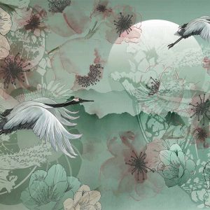 Serene Cranes and Blossoms Wallpaper Mural