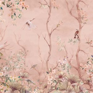 Cherry Blossom and Birds Wallpaper Mural Pastel Floral Serenity