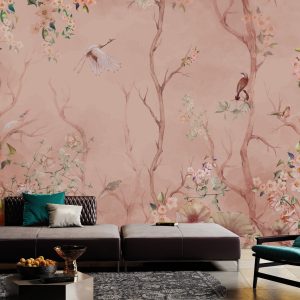 Cherry Blossom and Birds Wallpaper Mural Pastel Floral Serenity