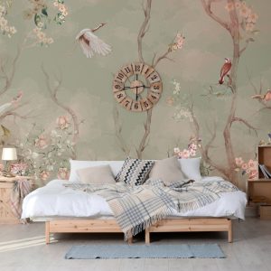 Cherry Blossom and Birds Wallpaper Mural Pastel Floral Serenity