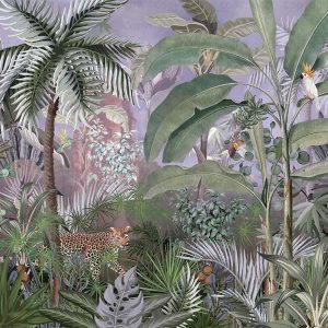 Jungle Adventure Vibrant Wildlife Wallpaper Mural with Lush Greenery