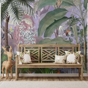 Jungle Adventure Vibrant Wildlife Wallpaper Mural with Lush Greenery