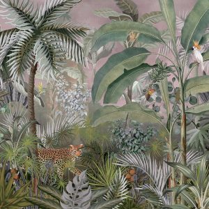 Jungle Adventure Vibrant Wildlife Wallpaper Mural with Lush Greenery