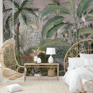 Jungle Adventure Vibrant Wildlife Wallpaper Mural with Lush Greenery