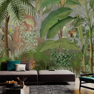 Jungle Adventure Vibrant Wildlife Wallpaper Mural with Lush Greenery