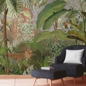 Jungle Adventure Vibrant Wildlife Wallpaper Mural with Lush Greenery
