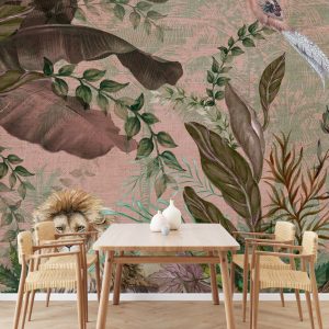 Luxurious Jungle Safari Wallpaper Mural Lions and Tropical Foliage
