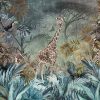 Enchanting Safari Wallpaper Mural Giraffe and Lemurs