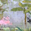 Exotic Tropical Jungle Wallpaper Mural Flamingos and Zebra