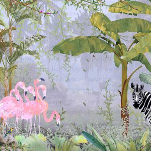 Exotic Tropical Jungle Wallpaper Mural Flamingos and Zebra