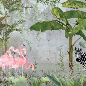 Exotic Tropical Jungle Wallpaper Mural Flamingos and Zebra