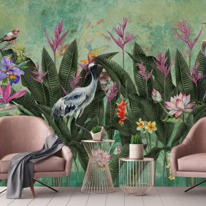 Tropical Paradise Wallpaper Mural Exotic Birds and Lush Flowers