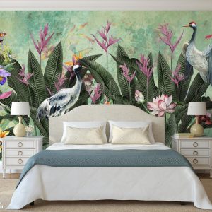Tropical Paradise Wallpaper Mural Exotic Birds and Lush Flowers