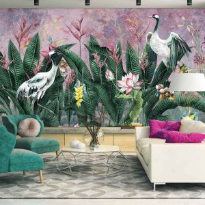Tropical Paradise Wallpaper Mural Exotic Birds and Lush Flowers