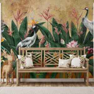 Tropical Paradise Wallpaper Mural Exotic Birds and Lush Flowers