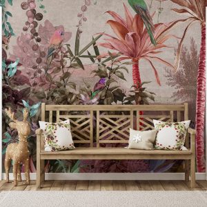 Enchanted Jungle Wallpaper Mural Tropical Birds and Foliage