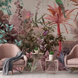 Enchanted Jungle Wallpaper Mural Tropical Birds and Foliage