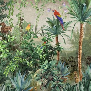 Enchanted Jungle Wallpaper Mural Tropical Birds and Foliage