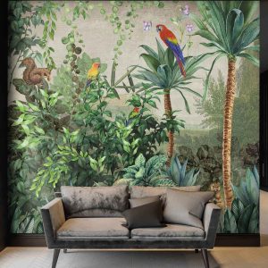 Enchanted Jungle Wallpaper Mural Tropical Birds and Foliage
