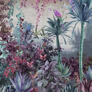 Enchanted Jungle Wallpaper Mural Tropical Birds and Foliage