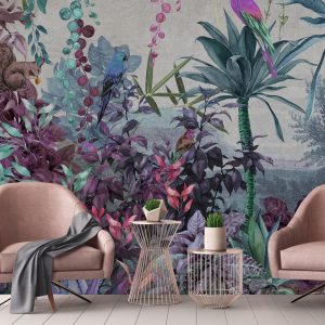 Enchanted Jungle Wallpaper Mural Tropical Birds and Foliage