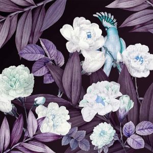 Exotic Flowers Night Garden Wallpaper Mural Tropical Bird
