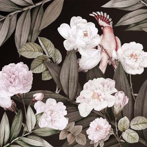 Exotic Flowers Night Garden Wallpaper Mural Tropical Bird