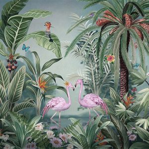 Vibrant Tropical Paradise Wallpaper Mural Flamingos Wildlife