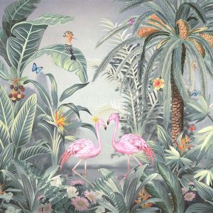 Vibrant Tropical Paradise Wallpaper Mural Flamingos Wildlife
