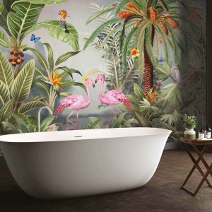 Vibrant Tropical Paradise Wallpaper Mural Flamingos Wildlife
