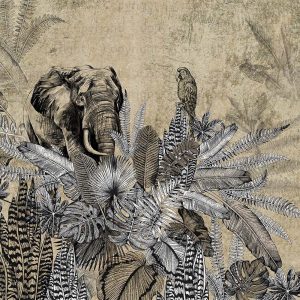 Vintage Safari Elegance Wallpaper Mural Intricate Foliage