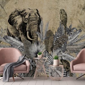 Vintage Safari Elegance Wallpaper Mural Intricate Foliage