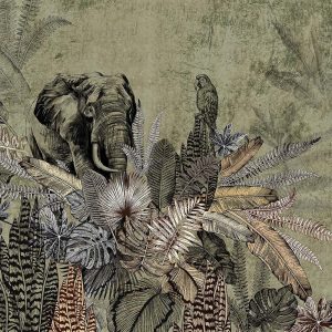 Vintage Safari Elegance Wallpaper Mural Intricate Foliage