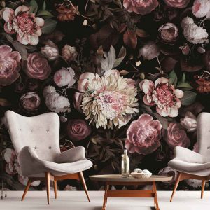 Romantic Noir Floral Luxurious Blooms Wallpaper Mural