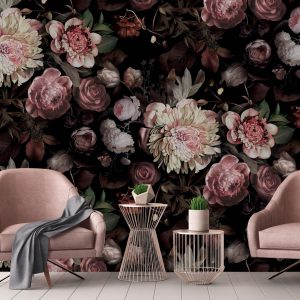 Romantic Noir Floral Luxurious Blooms Wallpaper Mural
