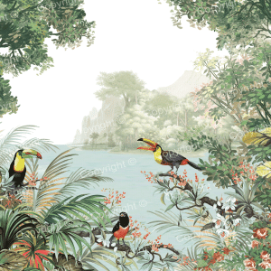 Vibrant Tropical Landscape Toucan Birds Wallpaper Mural