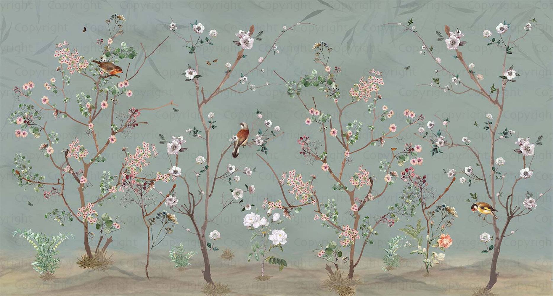 Hand-Painted Serene Floral Symphony Wallpaper Mural 4 Hand-Painted Serene Floral Symphony Wallpaper Mural
