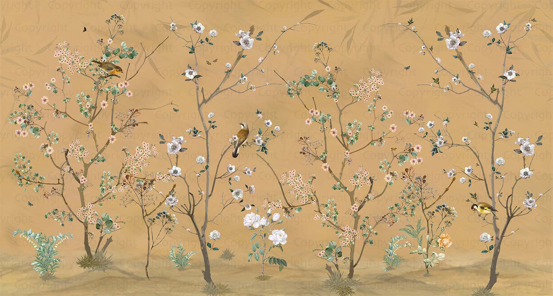 Hand-Painted Serene Floral Symphony Wallpaper Mural 7 Hand-Painted Serene Floral Symphony Wallpaper Mural
