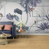 Modern Tropical Jungle Wallpaper Mural with Monkeys and Exotic Birds