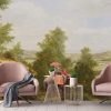 Vintage Scenic Wallpaper Mural with Elephant Ride and Serene Countryside Landscape